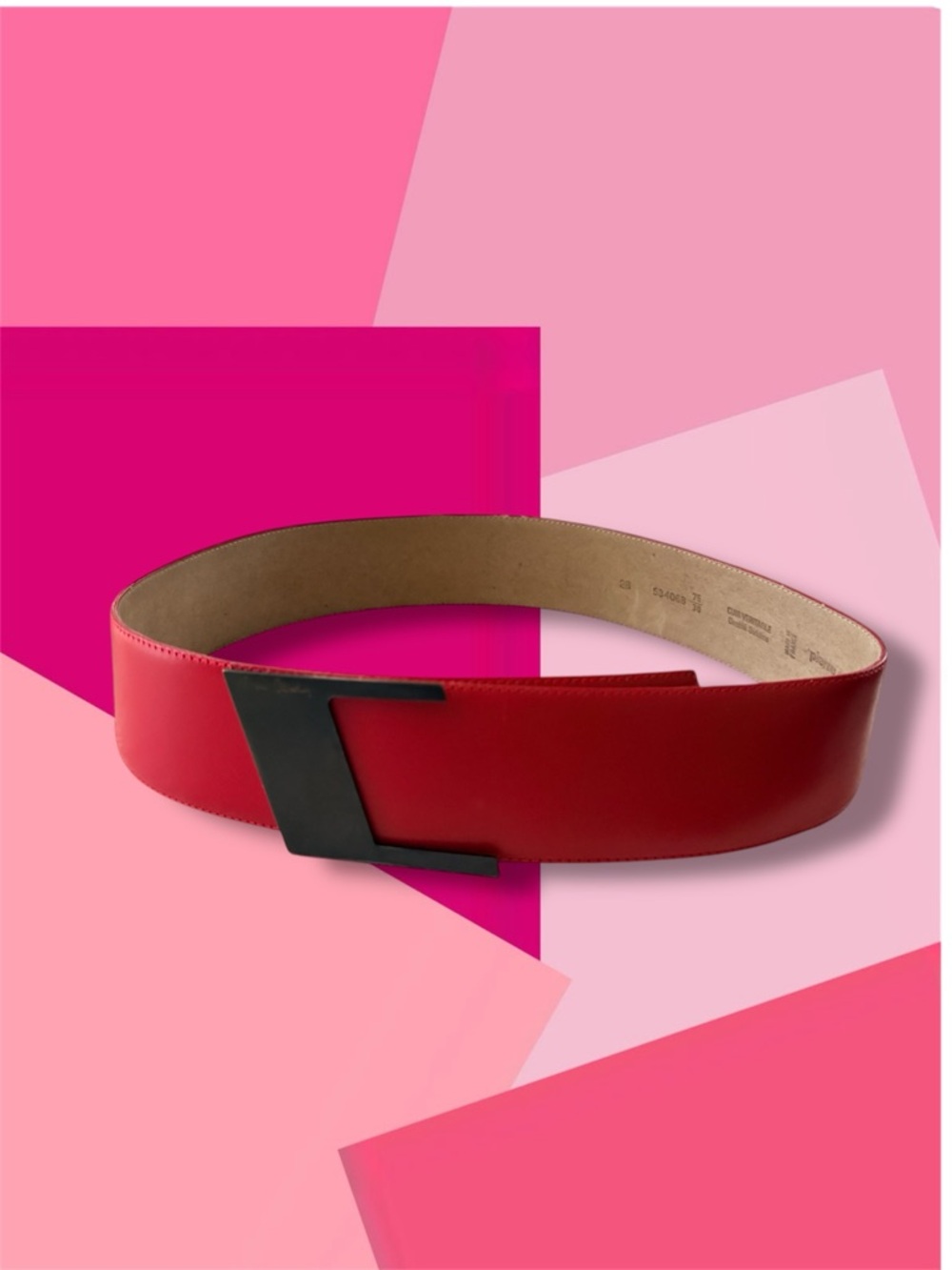 VTG Pierre Cardin Red Leather Metal Buckle Wide Belt Size 75